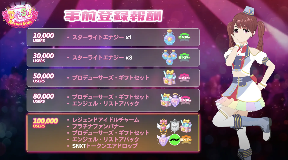 登録者10万人で$NXTエアドロップも、『でぃあすと！リズムステージ』グローバルキャンペーン始動